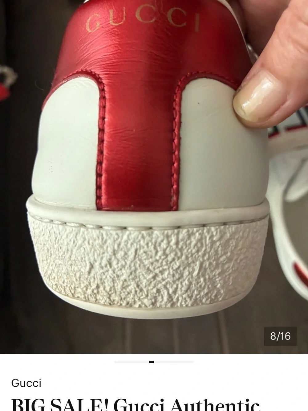 SALE GUCCI White Leather Sneakers Logo Strap across foot men’s has serial number